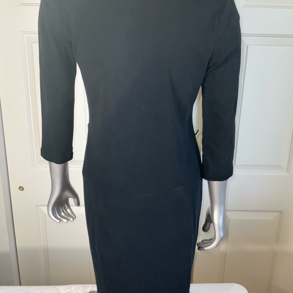 Ralph Lauren Petites Women's Dress Black Faux Suede Cotton VNeck Size PM No Belt - Picture 3 of 8